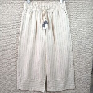 Harmony & Havoc Wide Leg‎ Cropped Pants Medium Linen Blend Stripes Stretch Waist